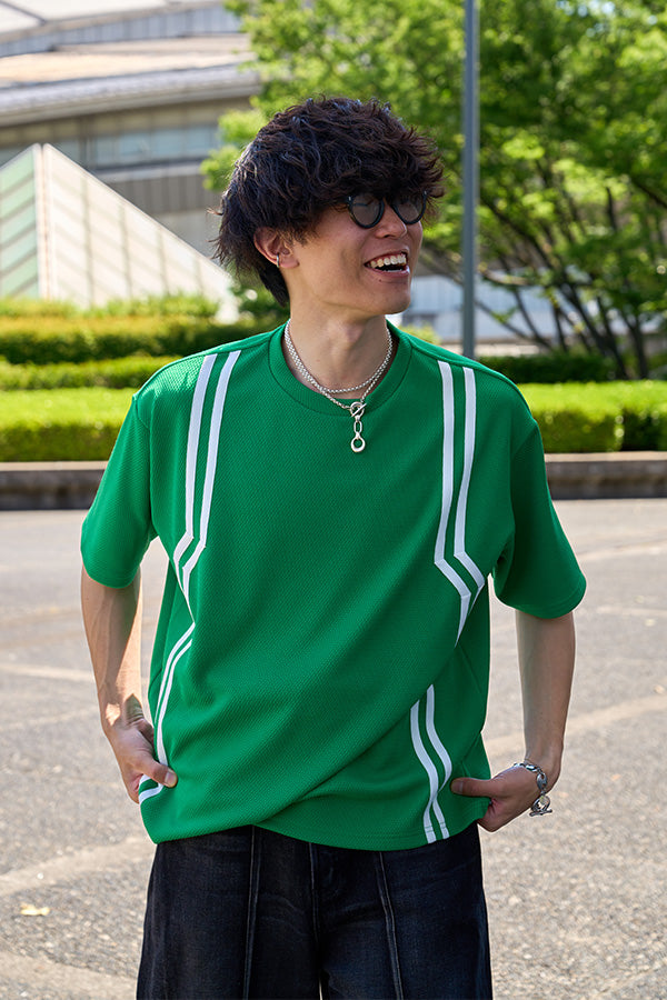 【Nora Lily】Shift Line Short Sleeve Track Top(UNISEX)-GREEN-224380091-22F