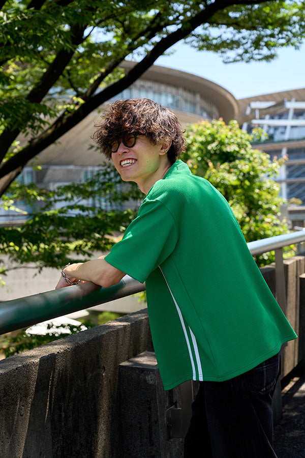 【Nora Lily】Shift Line Short Sleeve Track Top(UNISEX)-GREEN-224380091-22F