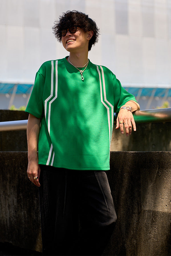 【Nora Lily】Shift Line Short Sleeve Track Top(UNISEX)-GREEN-224380091-22F