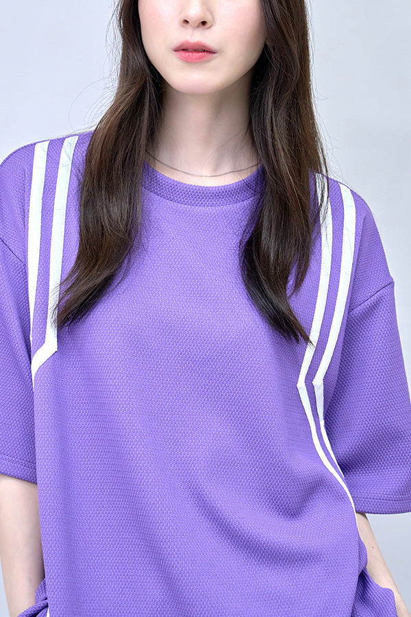 【Nora Lily】Shift Line Short Sleeve Track Top(UNISEX)-PURPLE-224380091-83F