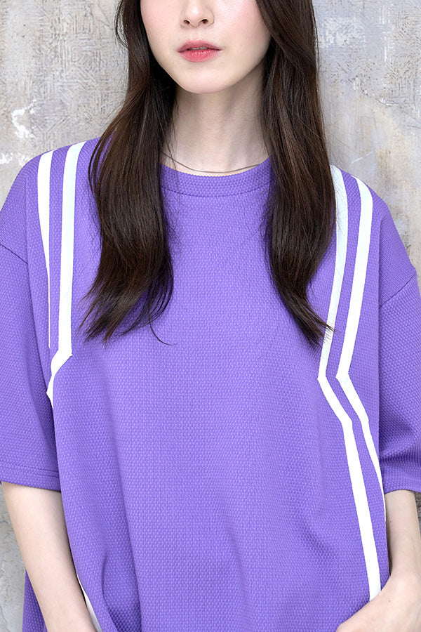 【Nora Lily】Shift Line Short Sleeve Track Top(UNISEX)-PURPLE-224380091-83F