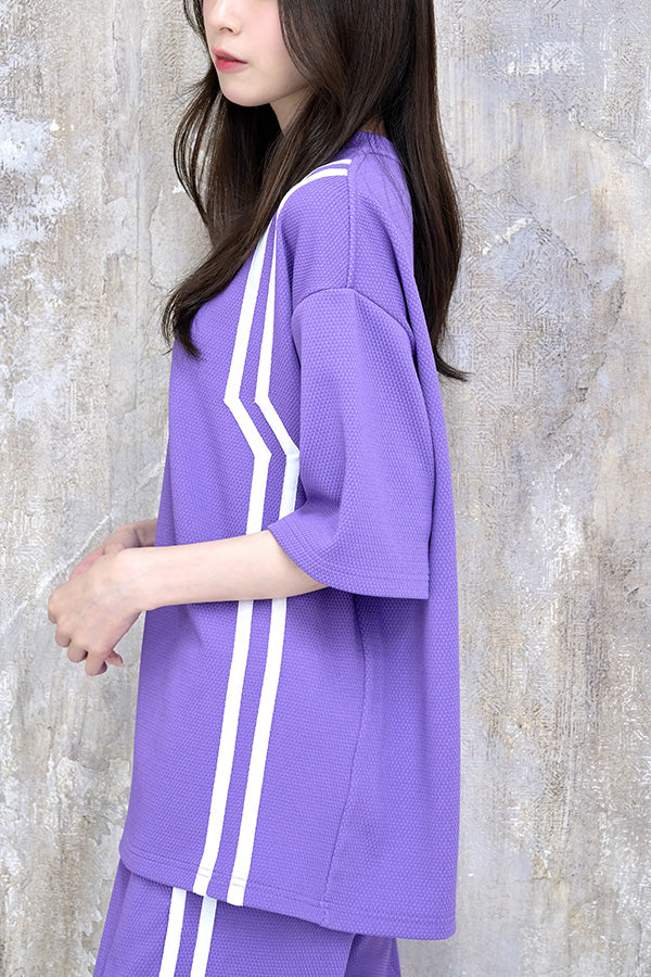 【Nora Lily】Shift Line Short Sleeve Track Top(UNISEX)-PURPLE-224380091-83F