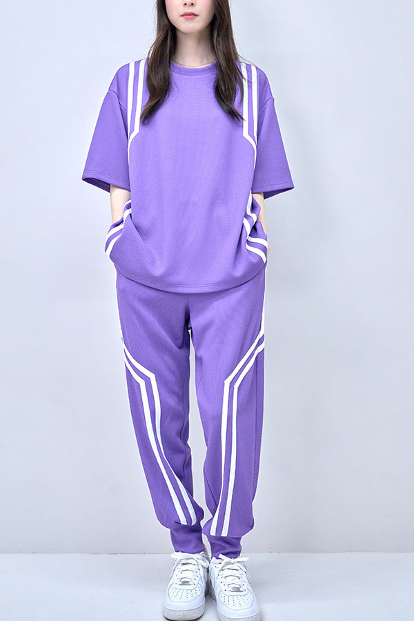 【Nora Lily】Shift Line Short Sleeve Track Top(UNISEX)-PURPLE-224380091-83F