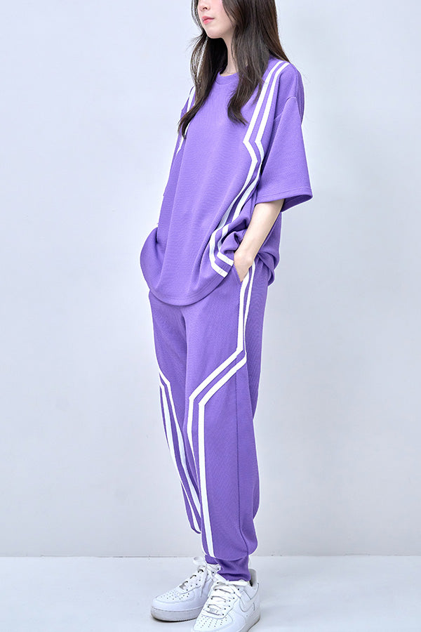 【Nora Lily】Shift Line Short Sleeve Track Top(UNISEX)-PURPLE-224380091-83F