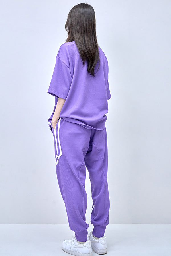 【Nora Lily】Shift Line Short Sleeve Track Top(UNISEX)-PURPLE-224380091-83F