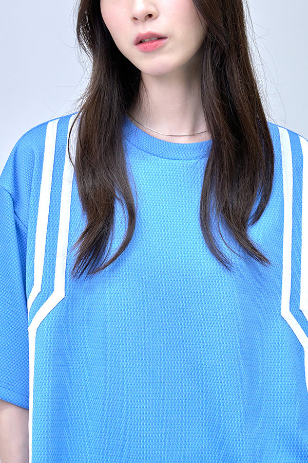 【Nora Lily】Shift Line Short Sleeve Track Top(UNISEX)-BLUE-224380091-92F