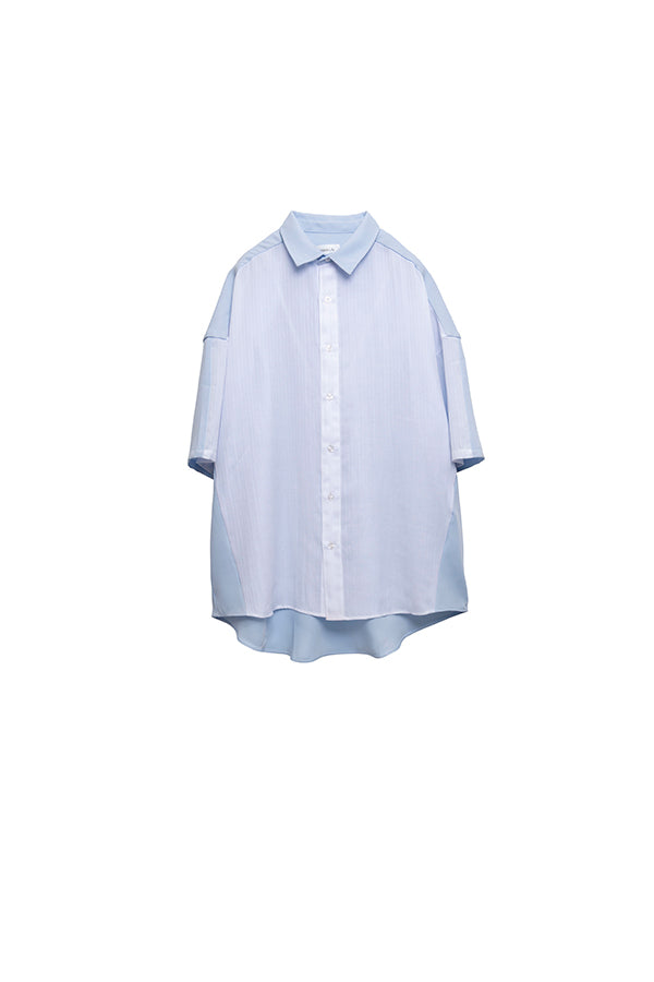 【Nora Lily】Sheer Layered Wide Shirt(UNISEX)-Light BLUE x WHITE-224380092-01