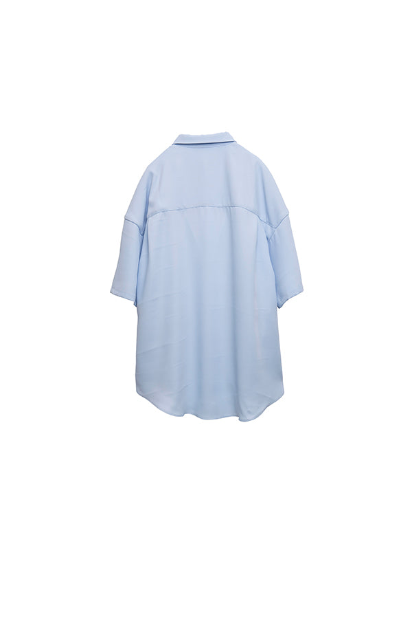 【Nora Lily】Sheer Layered Wide Shirt(UNISEX)-Light BLUE x WHITE-224380092-01