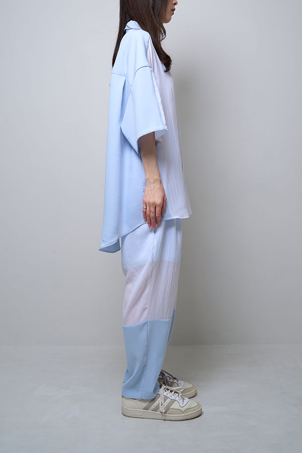 【Nora Lily】Sheer Layered Wide Shirt(UNISEX)-Light BLUE x WHITE-224380092-01