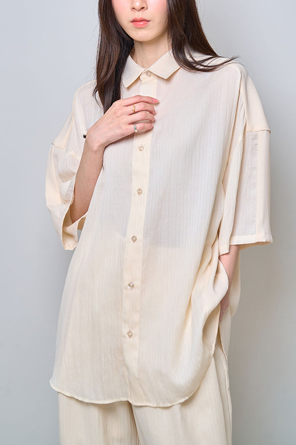 【Nora Lily】Sheer Layered Wide Shirt(UNISEX)-Off WHITE-224380092-04