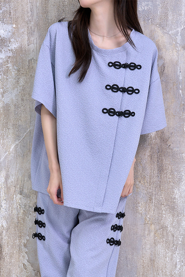 【Nora Lily】Melange China Crew Neck Top(UNISEX)-Light GREY-224380094-11