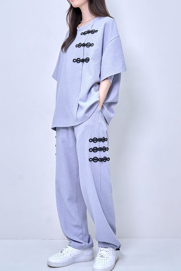 【Nora Lily】Melange China Crew Neck Top(UNISEX)-Light GREY-224380094-11