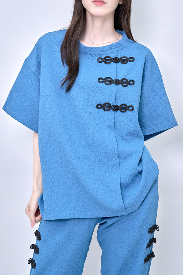 【Nora Lily】Melange China Crew Neck Top(UNISEX)-BLUE-224380094-92