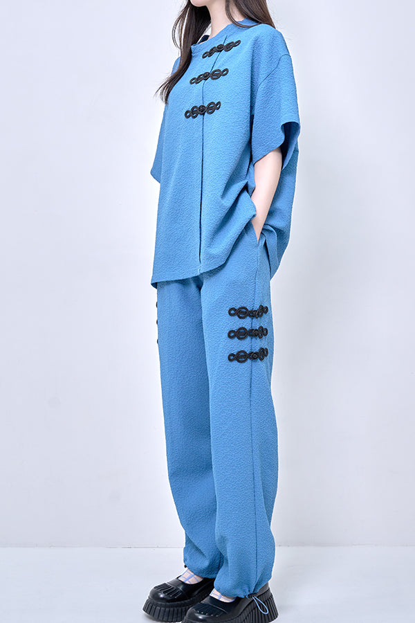 【Nora Lily】Melange China Crew Neck Top(UNISEX)-BLUE-224380094-92