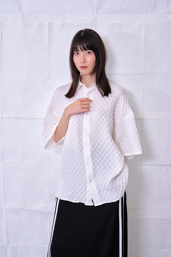 【Nora Lily】 Emboss Wide S/S Shirt(UNISEX)-WHITE-224380114-01F