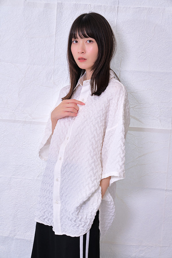 【Nora Lily】 Emboss Wide S/S Shirt(UNISEX)-WHITE-224380114-01F