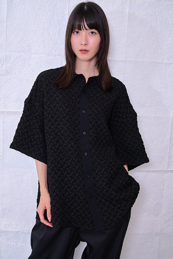 【Nora Lily】 Emboss Wide S/S Shirt(UNISEX)-BLACK-224380114-19F