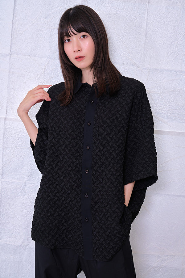 【Nora Lily】 Emboss Wide S/S Shirt(UNISEX)-BLACK-224380114-19F