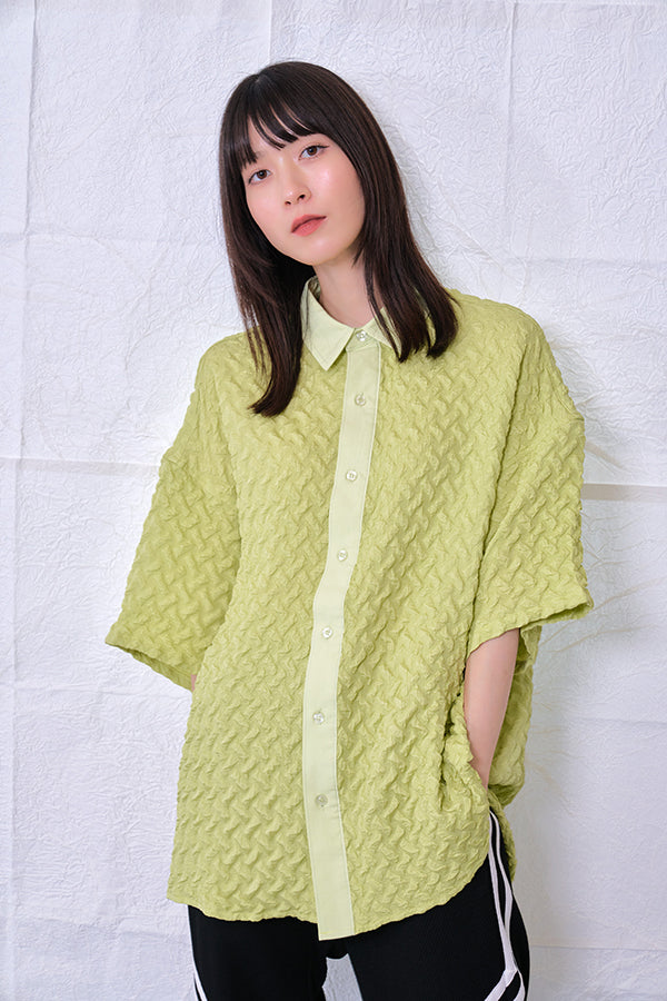 【Nora Lily】 Emboss Wide S/S Shirt(UNISEX)-Light GREEN-224380114-21F