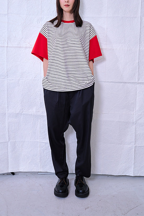 【Nora Lily】 Combination Pullover(UNISEX)-WHITE(border x Red)-22438015-01F