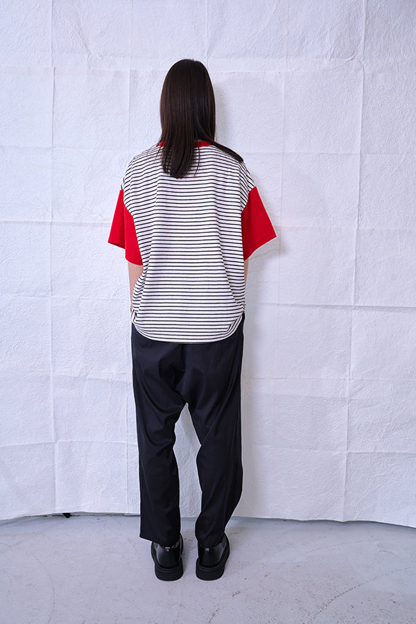 【Nora Lily】 Combination Pullover(UNISEX)-WHITE(border x Red)-22438015-01F