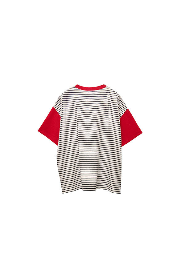 【Nora Lily】 Combination Pullover(UNISEX)-WHITE(border x Red)-22438015-01F