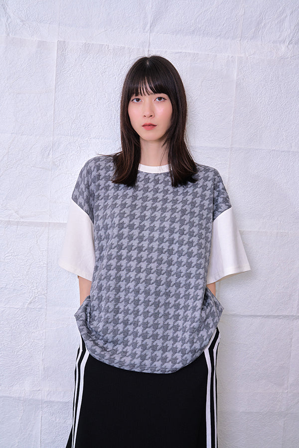 【Nora Lily】 Combination Pullover(UNISEX)-GREY(Houndstooth)-22438015-18F