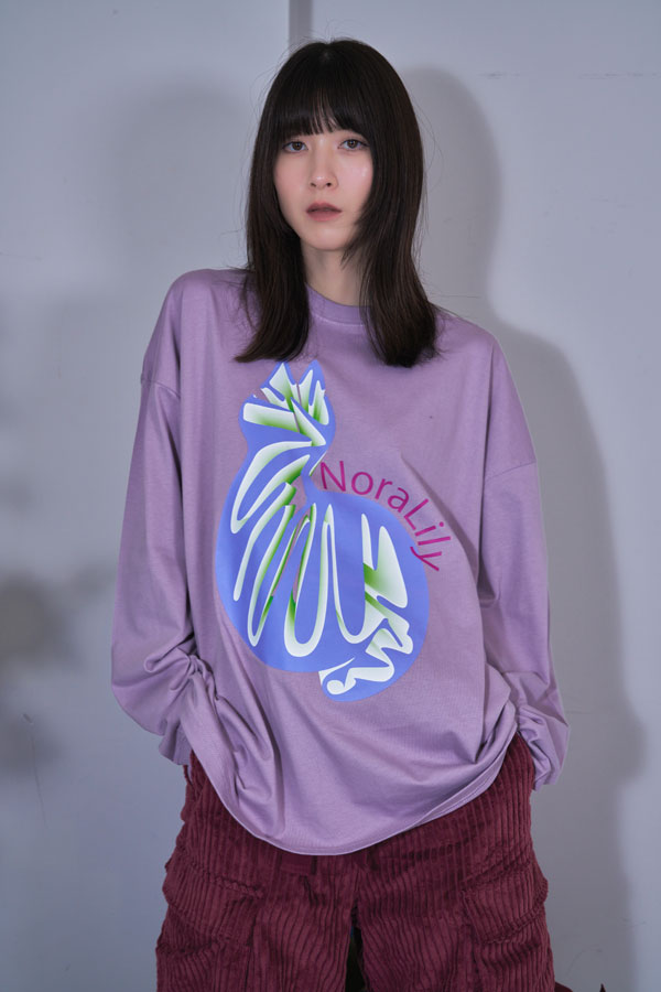 【Nora Lily】NL Cat Gradation Long Sleeve T-Shirt (UNISEX)-Smoky PURPLE-224520011-81M