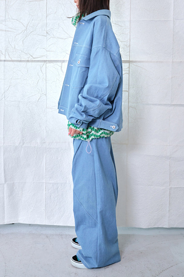 【Nora Lily】Tuck Arm Big Blouson (UNISEX)-Light BLUE DENIM-224542079-90F