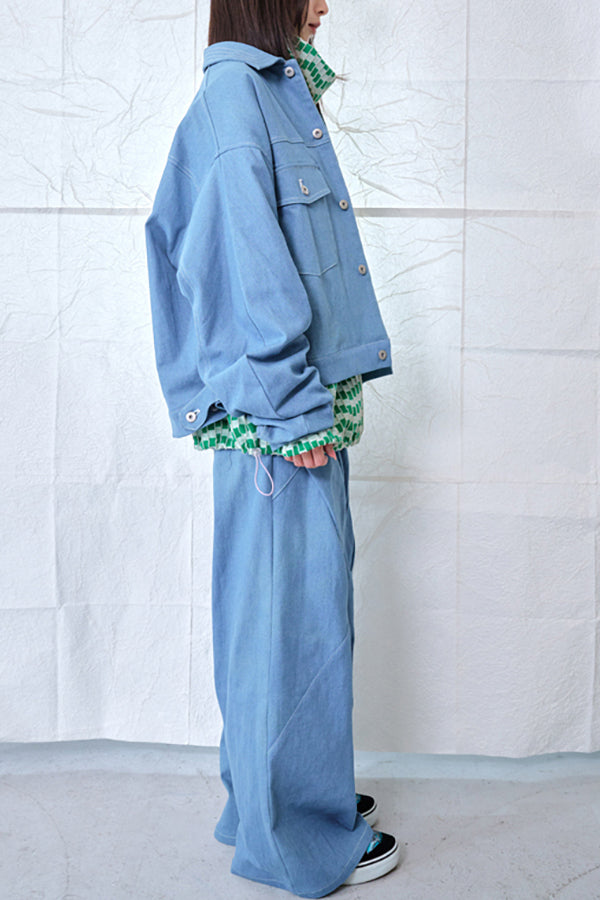 【Nora Lily】Tuck Arm Big Blouson (UNISEX)-Light BLUE DENIM-224542079-90F