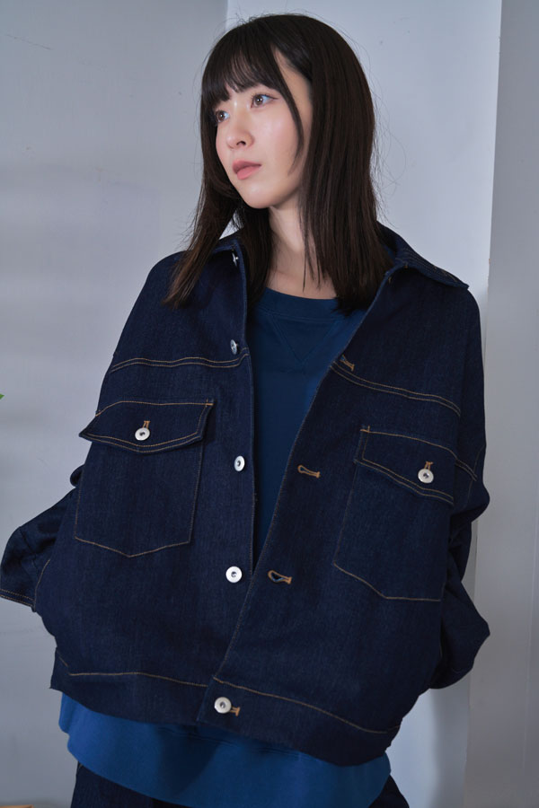 【Nora Lily】Tuck Arm Big Blouson (UNISEX)-Indigo DENIM-224542079-92F