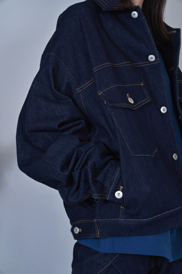 【Nora Lily】Tuck Arm Big Blouson (UNISEX)-Indigo DENIM-224542079-92F