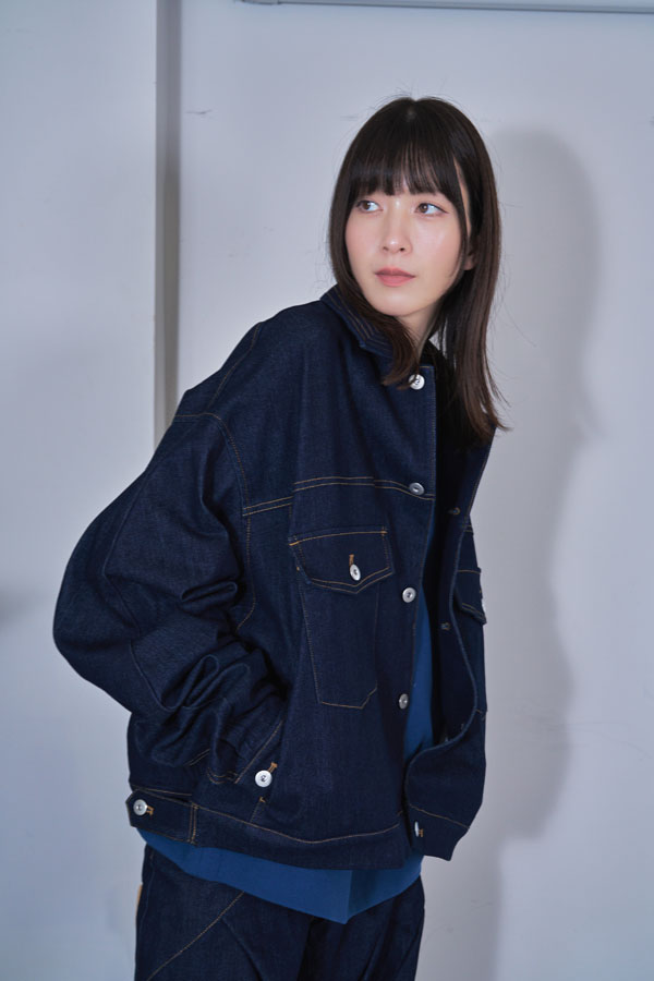 【Nora Lily】Tuck Arm Big Blouson (UNISEX)-Indigo DENIM-224542079-92F