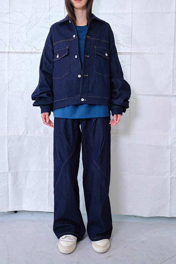 【Nora Lily】Tuck Arm Big Blouson (UNISEX)-Indigo DENIM-224542079-92F