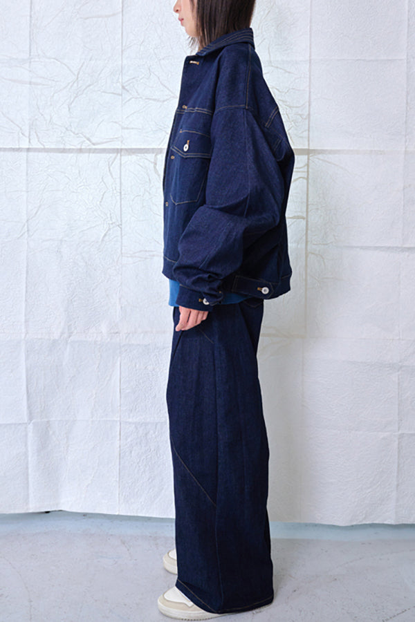 【Nora Lily】Tuck Arm Big Blouson (UNISEX)-Indigo DENIM-224542079-92F