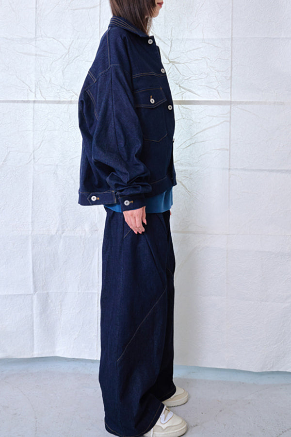 【Nora Lily】Tuck Arm Big Blouson (UNISEX)-Indigo DENIM-224542079-92F