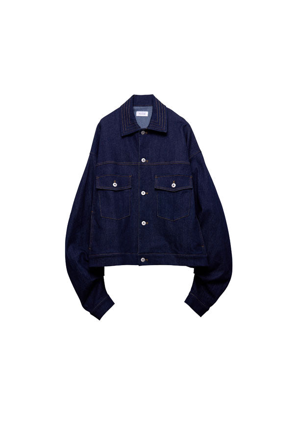 【Nora Lily】Tuck Arm Big Blouson (UNISEX)-Indigo DENIM-224542079-92F