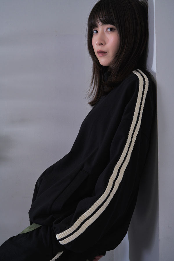 【Nora Lily】Wavy Line Track Top (UNISEX)-BLACK Jersey -224542080-19F