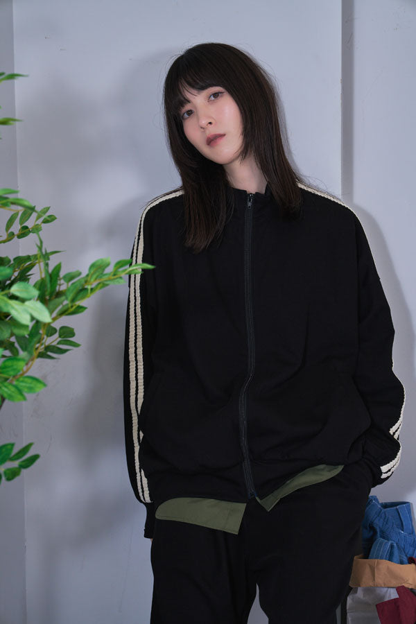 【Nora Lily】Wavy Line Track Top (UNISEX)-BLACK Jersey -224542080-19F