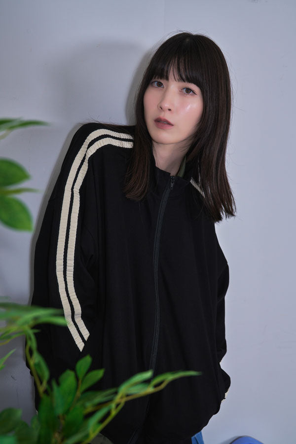 【Nora Lily】Wavy Line Track Top (UNISEX)-BLACK Jersey -224542080-19F