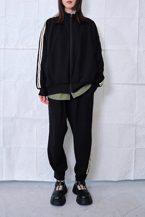 【Nora Lily】Wavy Line Track Top (UNISEX)-BLACK Jersey -224542080-19F