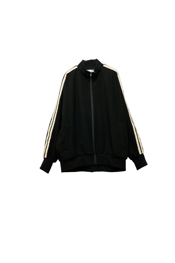 【Nora Lily】Wavy Line Track Top (UNISEX)-BLACK Jersey -224542080-19F