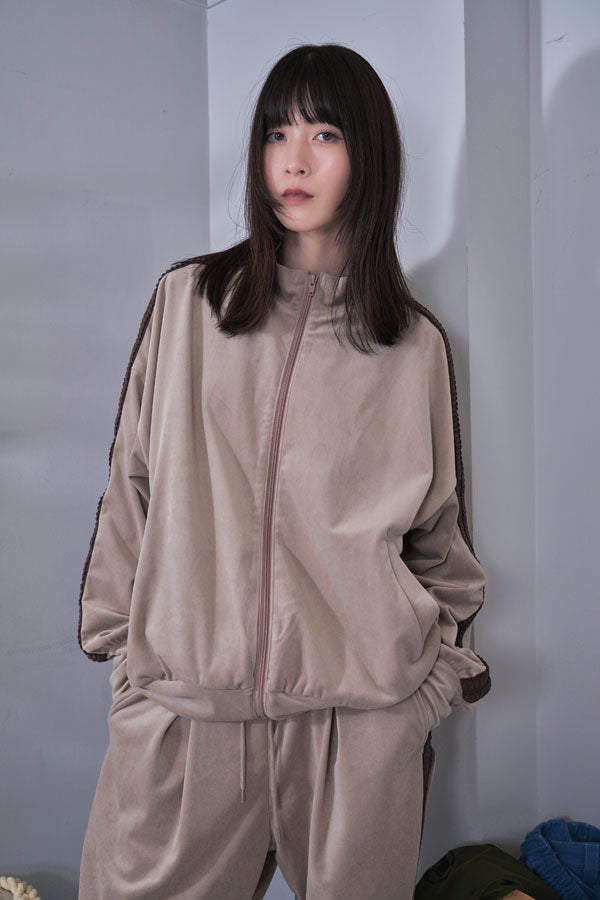 【Nora Lily】Wavy Line Track Top (UNISEX)-BEIGE Velvet-224542080-52F