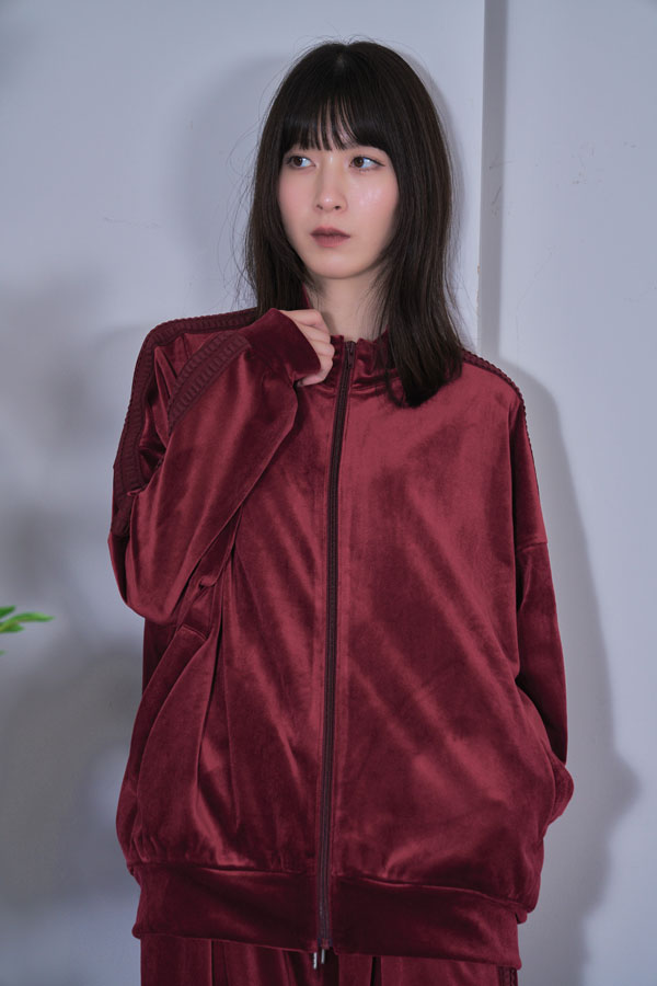 【Nora Lily】Wavy Line Track Top (UNISEX)-BORDEAUX Velvet-224542080-69F