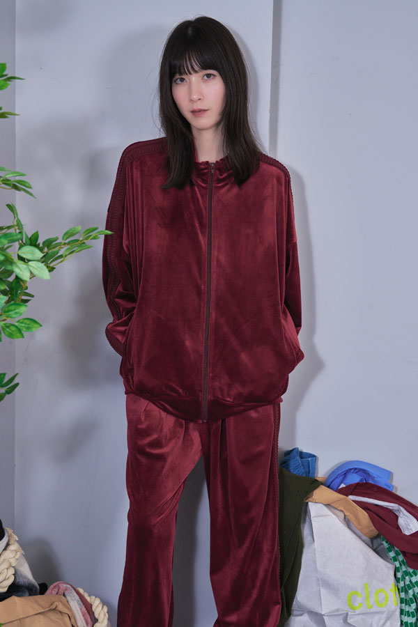 【Nora Lily】Wavy Line Track Top (UNISEX)-BORDEAUX Velvet-224542080-69F