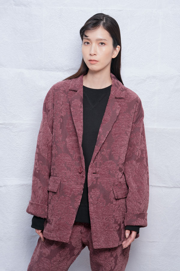 【Nora Lily】Flower Hairy Jacket (UNISEX)-WINE-224542081-65F