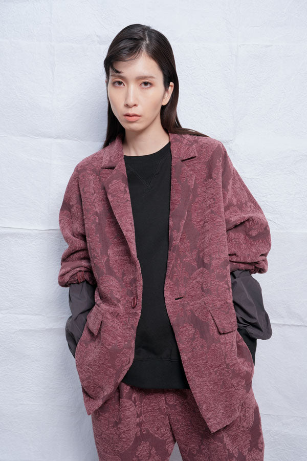 【Nora Lily】Flower Hairy Jacket (UNISEX)-WINE-224542081-65F