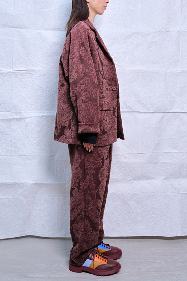 【Nora Lily】Flower Hairy Jacket (UNISEX)-WINE-224542081-65F