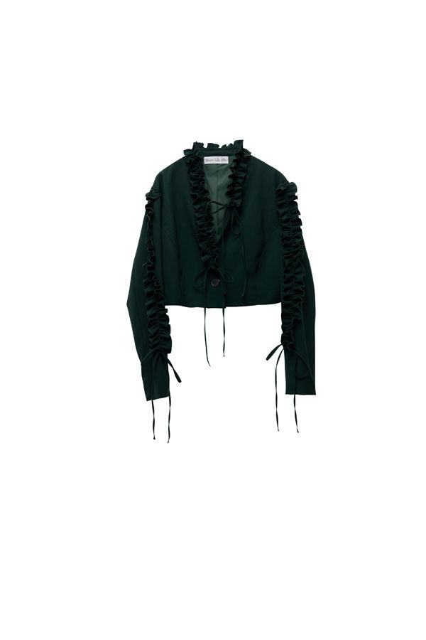 【Nora Lily】「elle」Frill Short Jacket-Dark Green-224542088-23F