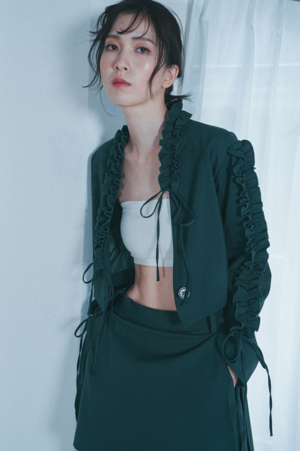 【Nora Lily】「elle」Frill Short Jacket-Dark Green-224542088-23F